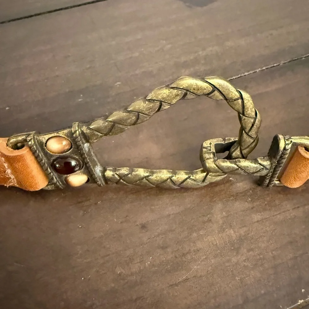 Chico’s Genuine Leather Belt M/L Made in Canada Boho Western Statement Buckle